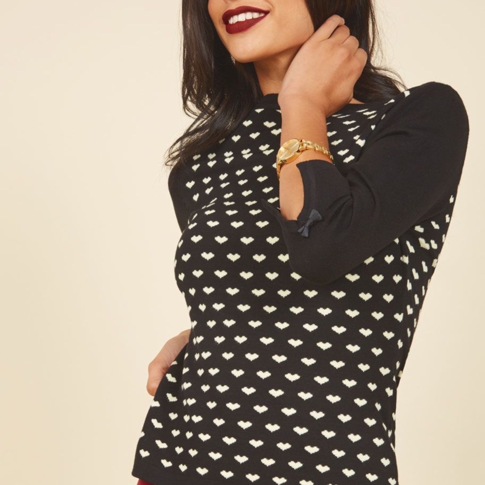 Modcloth Black Sweater with Cream Hearts